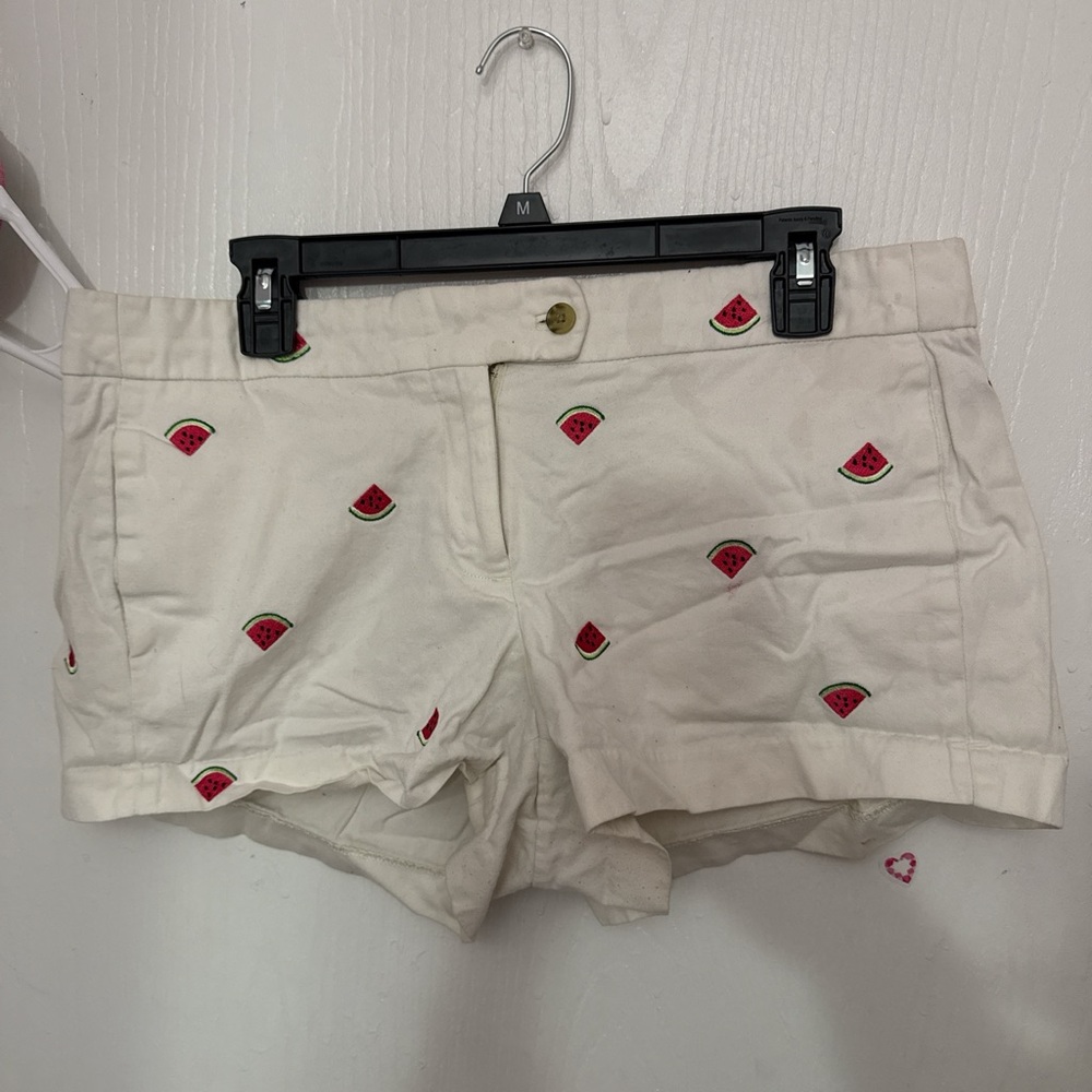 J. Crew High Waist White and Red Heart Shorts
